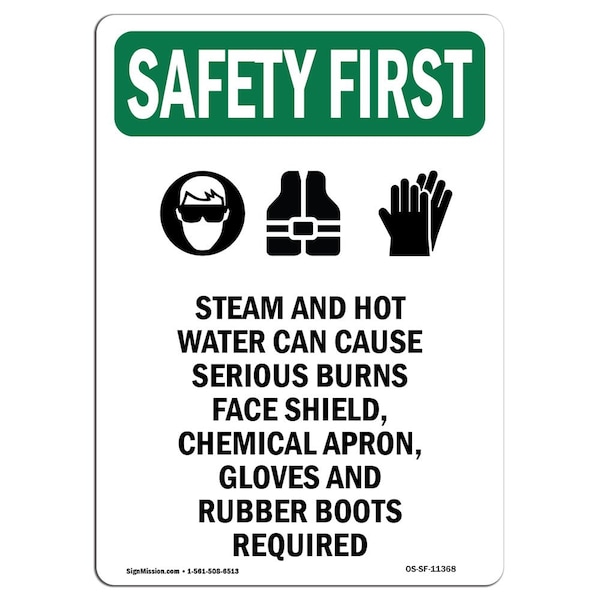 OSHA, Steam & Hot Water, 18in X 12in Rigid Plastic, 12" W, 18" H, Portrait, OS-SF-P-1218-V-11368